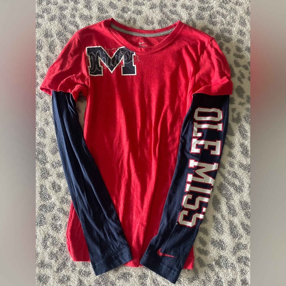 Nike Red and Blue Long Sleeve Ole Miss Shirt